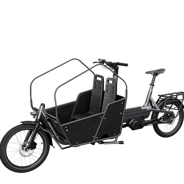 Bicicleta de carga de dos ruedas con marco de aluminio compacto y sistema de carga modular